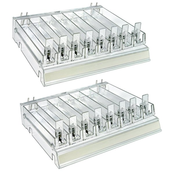 Azar Displays Clear 8 Compartment Divider Bin Cosmetic Tray with Pushers - 8 Slots per Tray, 2-Pack 225830-8COMP-CLR-2PK